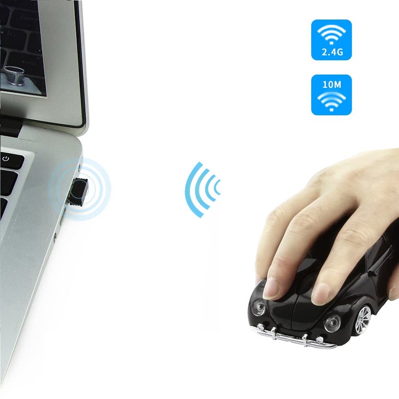 elec Space Usbkingdom 2.4GHz Wireless Mouse Cool 3D Sport Car Shaped Ergonomic Optical Cordless Mice with USB Receiver for PC Laptop Computer 1600DPI 3 Buttons Black - Image 2
